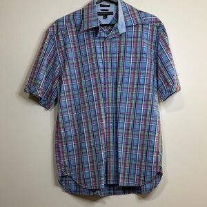 Tommy Hilfiger Blue and Green Plaid Shirt mens medium